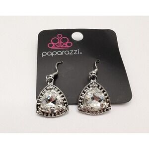 Paparazzi Midnight Social Rhinestone Silver Tone Dangle Hook Earrings NWT